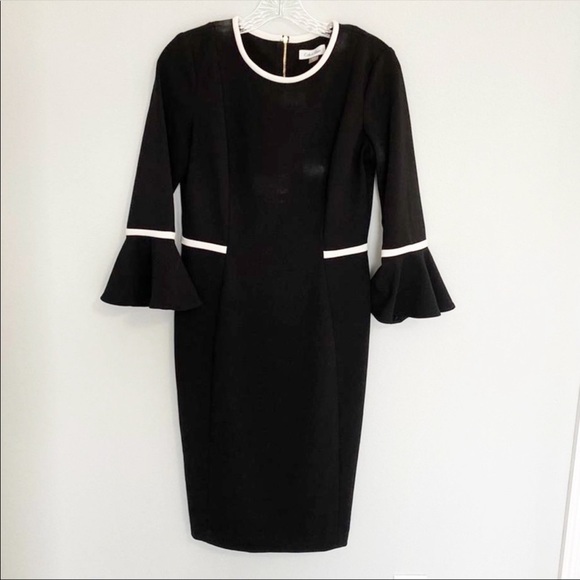 Calvin Klein Black & White Bell Sleeves Dress, Sz4 - Picture 4 of 7